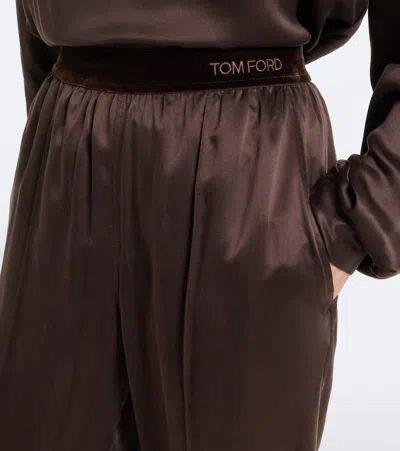 Tom Ford Silk Satin Straight Leg Pant In Brown