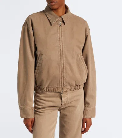 Agolde Elasticated-hem Denim Jacket In Brown