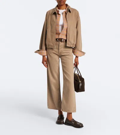 Agolde Elasticated-hem Denim Jacket In Brown