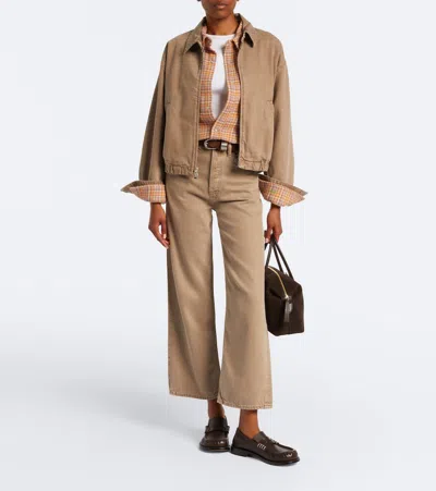 Agolde Elasticated-hem Denim Jacket In Brown