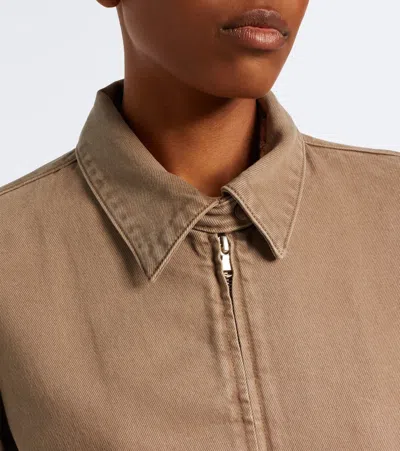 Agolde Elasticated-hem Denim Jacket In Brown