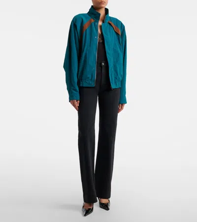 Saint Laurent Cassandre Faille Technical Jacket In Blue