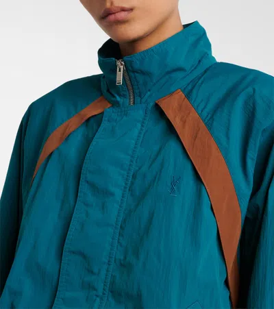 Saint Laurent Cassandre Faille Technical Jacket In Blue