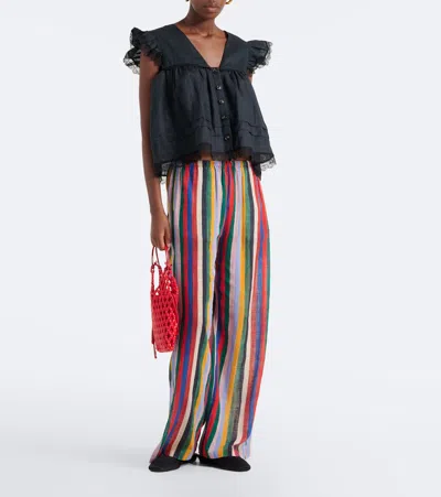 Staud Mateo Stripe Cotton Drawstring Pants In Multi