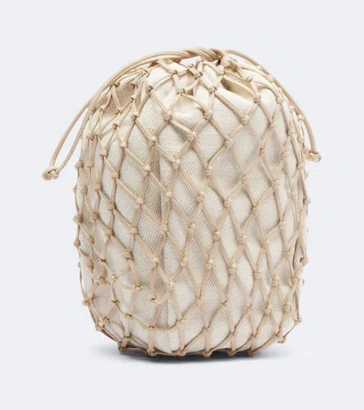 Savette Macramé Small Leather Pouch In Sand