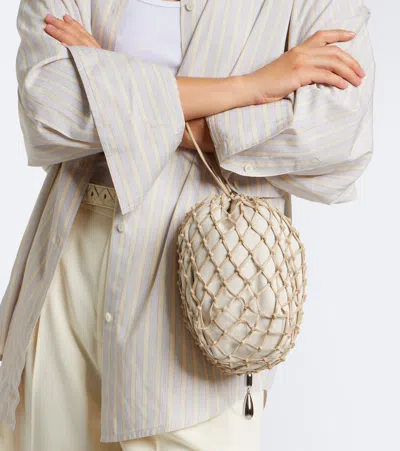 Savette Macramé Small Leather Pouch In Sand