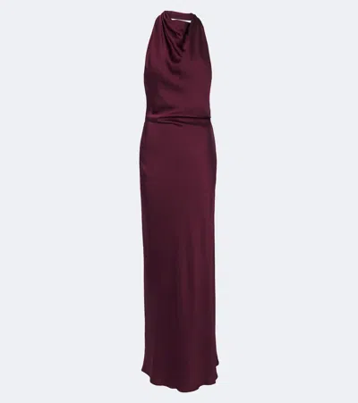 Simkhai Reannon Halterneck Satin Gown In Brown