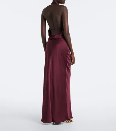Simkhai Reannon Halterneck Satin Gown In Brown