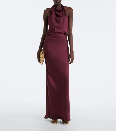 Simkhai Reannon Halterneck Satin Gown In Brown