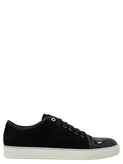 Lanvin Low-top Sneakers With Glossy Patent Toe Cap And Suede Upper In Black