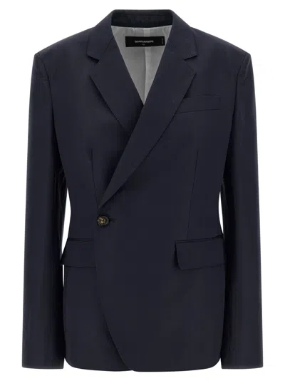 Dsquared2 Blue Solid Notched Lapel Blazer In Blue