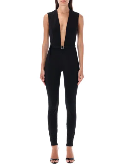 Dsquared2 Black Solid V Neck Jumpsuit In Black