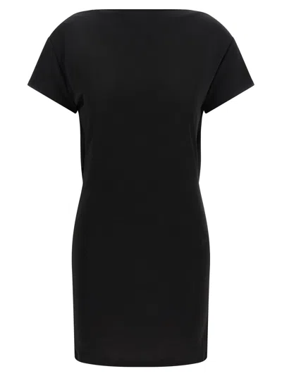 Jacquemus Mistral Back Draped Short Sleeve Dress In Black