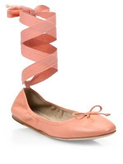 Shop Saks Fifth Avenue Leather Ankle-wrap Ballet Flats In Blush