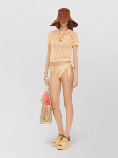 Chloé Chloe Logo-intarsia Open-knit Cotton T-shirt In Pink