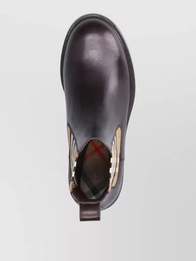 Burberry Check Pattern Ankle Boots Pull Tab Round Toe In Black