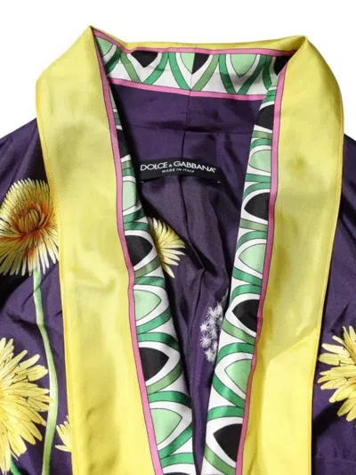 Dolce & Gabbana Floral Silk Long Sleeve Lounge Robe In Multi