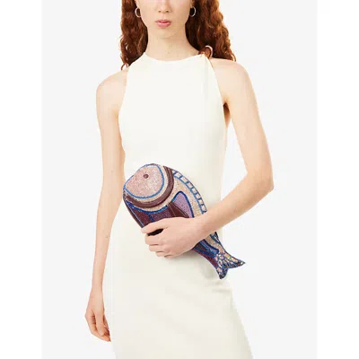 Staud Womens Ultraviolet Pesce Beaded Clutch Bag In Purple