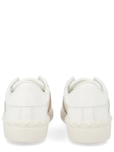 Valentino Open Sneakers In Leather With Contrast Colored Stripe And Stud Detail In White