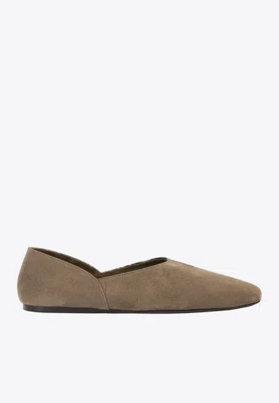 Khaite Jane Classic Suede And Python Print Ballet Flats In Brown