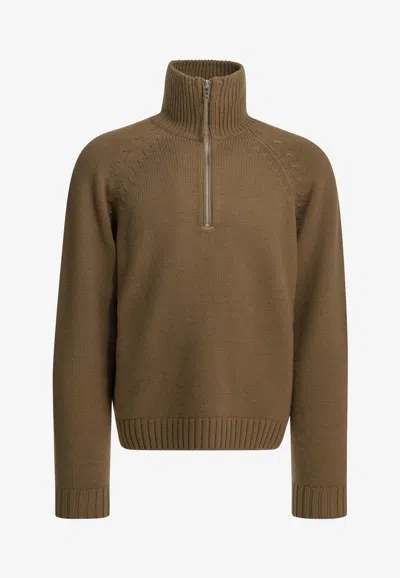 Tom Ford Cashmere Wool Blend Half Zip Pullover In Brown