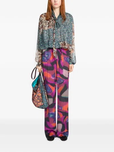 Dries Van Noten Elasticated Moiré Pants In Multi