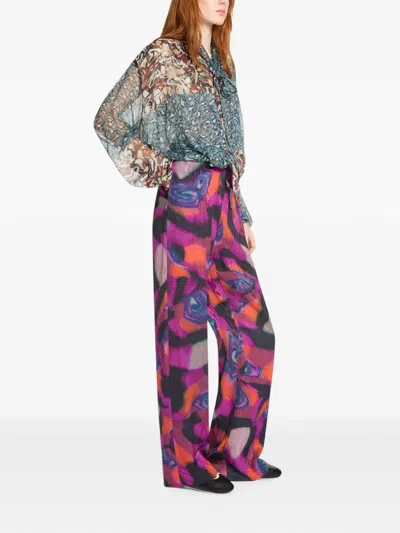 Dries Van Noten Elasticated Moiré Pants In Multi