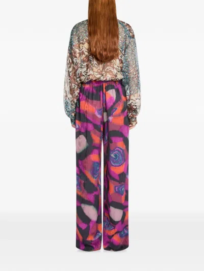 Dries Van Noten Elasticated Moiré Pants In Multi