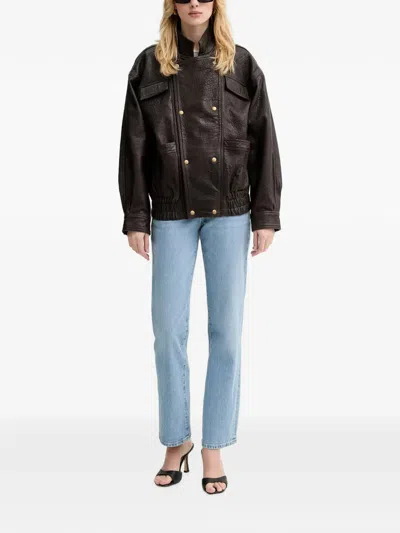 Bardot Double-breasted Leather Jacket In Brown