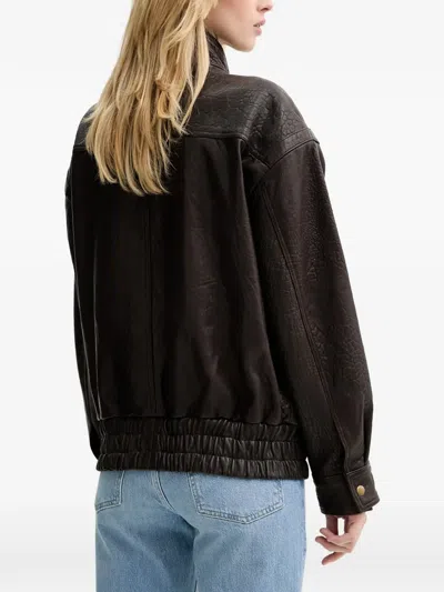 Bardot Double-breasted Leather Jacket In Brown