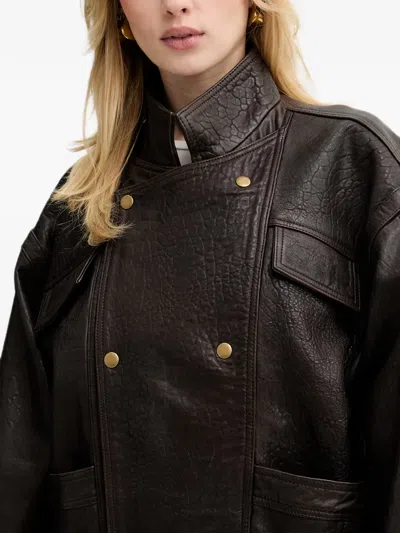 Bardot Double-breasted Leather Jacket In Brown