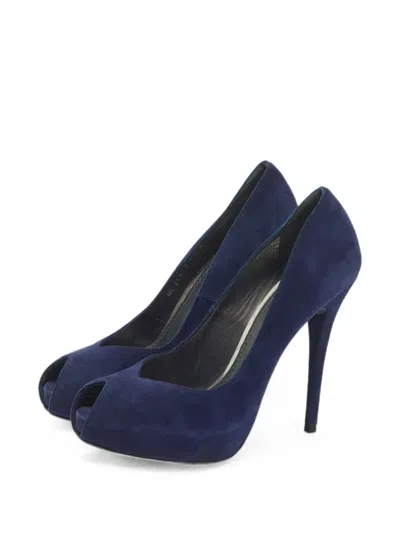 Pre-owned Stuart Weitzman Platform Peep-toe Pumps In Blue