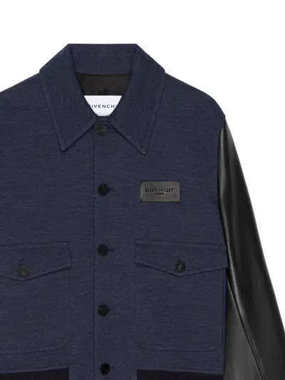 Givenchy Leather-sleeve Panelled Jacket In Blue
