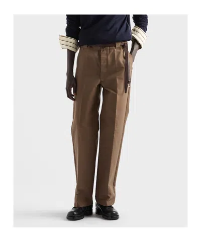 Prada Technical Canvas Pants In Brown