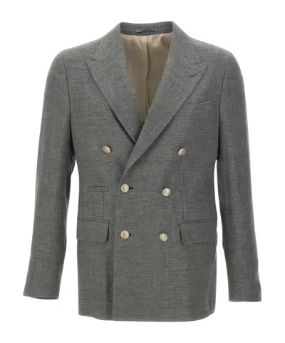 Eleventy Double-breasted Suit Jacket In Gray