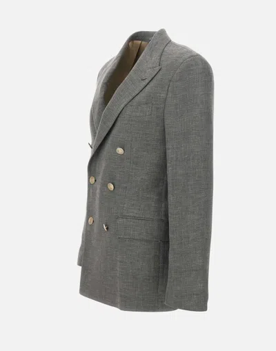 Eleventy Double-breasted Suit Jacket In Gray