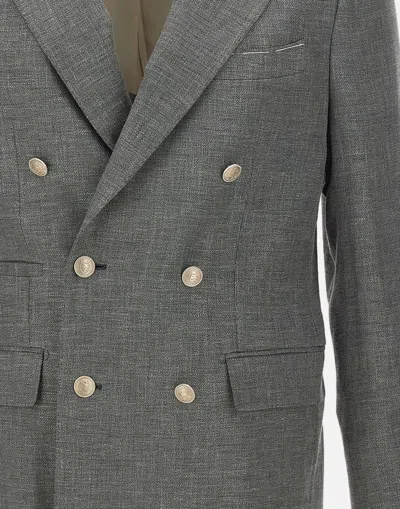 Eleventy Double-breasted Suit Jacket In Gray