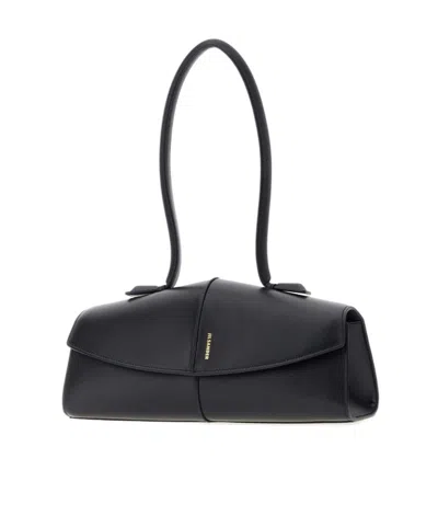 Jil Sander Structured Leather Shoulder Bag In Black