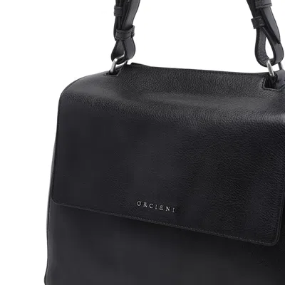 Orciani Sveva Leather Medium Handbag In Black