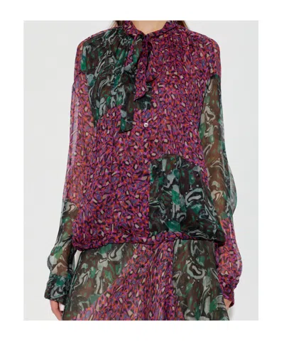 Dries Van Noten Multicolor Silk Blouse With Statement Pattern In Pink