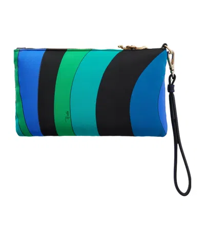 Pucci Printed Shell Clutch In Blue