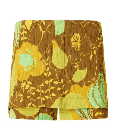 Tibi Kamara Printed Crepon Skort In Brown