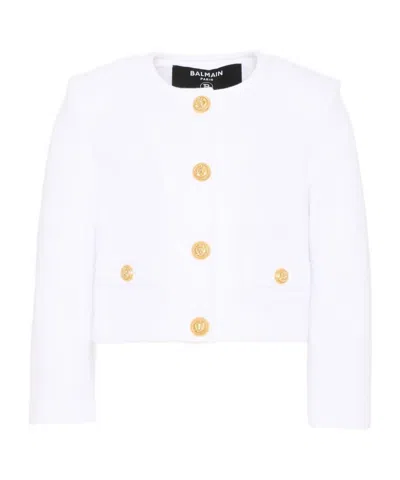 Balmain Buttoned Cotton Jacket In White