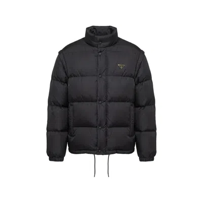 Prada Padded Jacket High Collar Elasticated Cuffs In Black