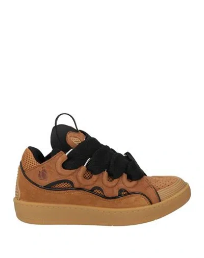 Lanvin Suede Sneakers With Rubber Sole And Pull Tab In Sand