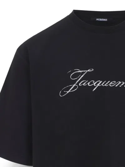 Jacquemus Relaxed Fit Black T-shirt With Cursive Script Logo In Black