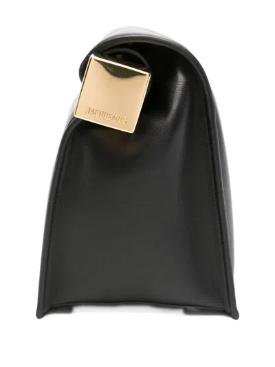 Jacquemus Rectangular Lamb Leather Clutch With Rolled Handle In Black