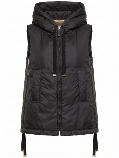 Max Mara Sleeveless High-collar Jacket With Zip-up Front And Adjustable Drawstrings In Black