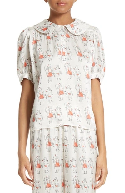 Shop Shrimps Theodora Silk Pajama Blouse In Cream/red