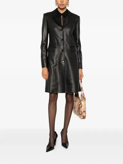 Gucci Leather Single-breasted Coat In Multi